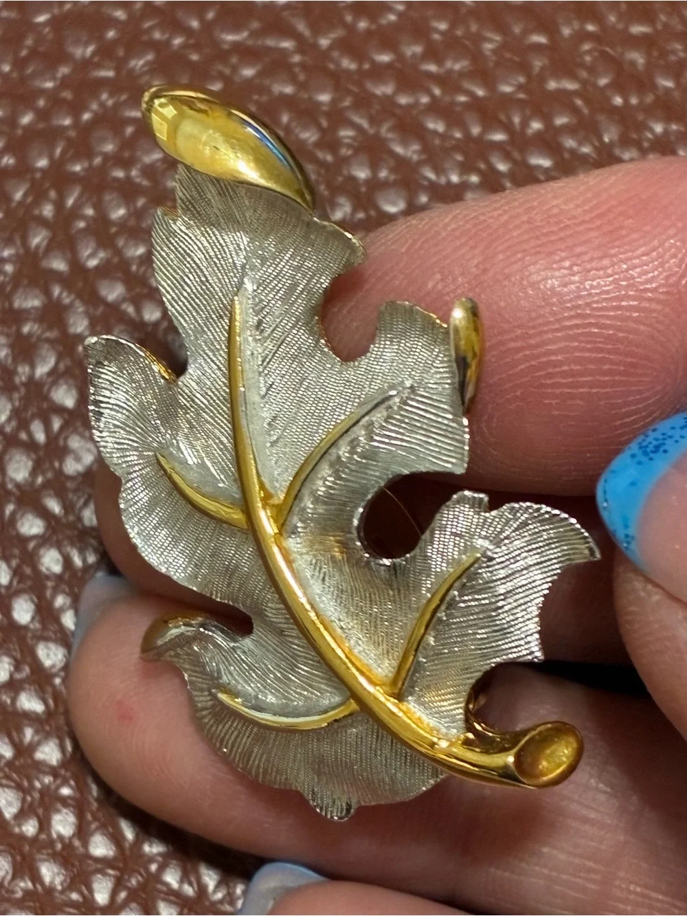 Judy Lee VINTAGE NOS,Silver and Gold Leaf Brooch & Earrings  -Metal Leaf Accents